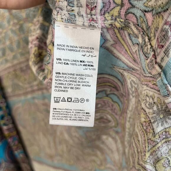 Chicos Open Front Linen Duster Jacket Patchwork - Size 2/L (12-14) - Picture 6 of 9